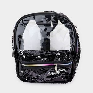 Mini Black Rainbow Zipper Clear Bling Trendy Transparent Sequins Backpack